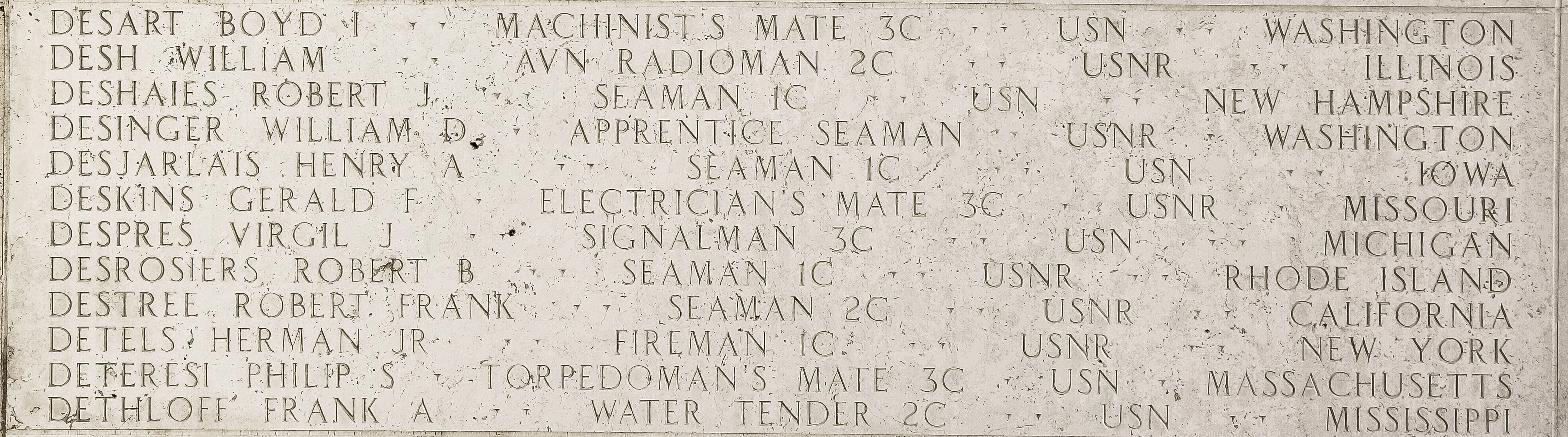 William D. Desinger, Apprentice Seaman